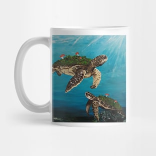 Turtles All the Way Down - Sea Turtles Mushrooms Ocean Life Animal Wall Art Handmade Home Decor Painting Mug